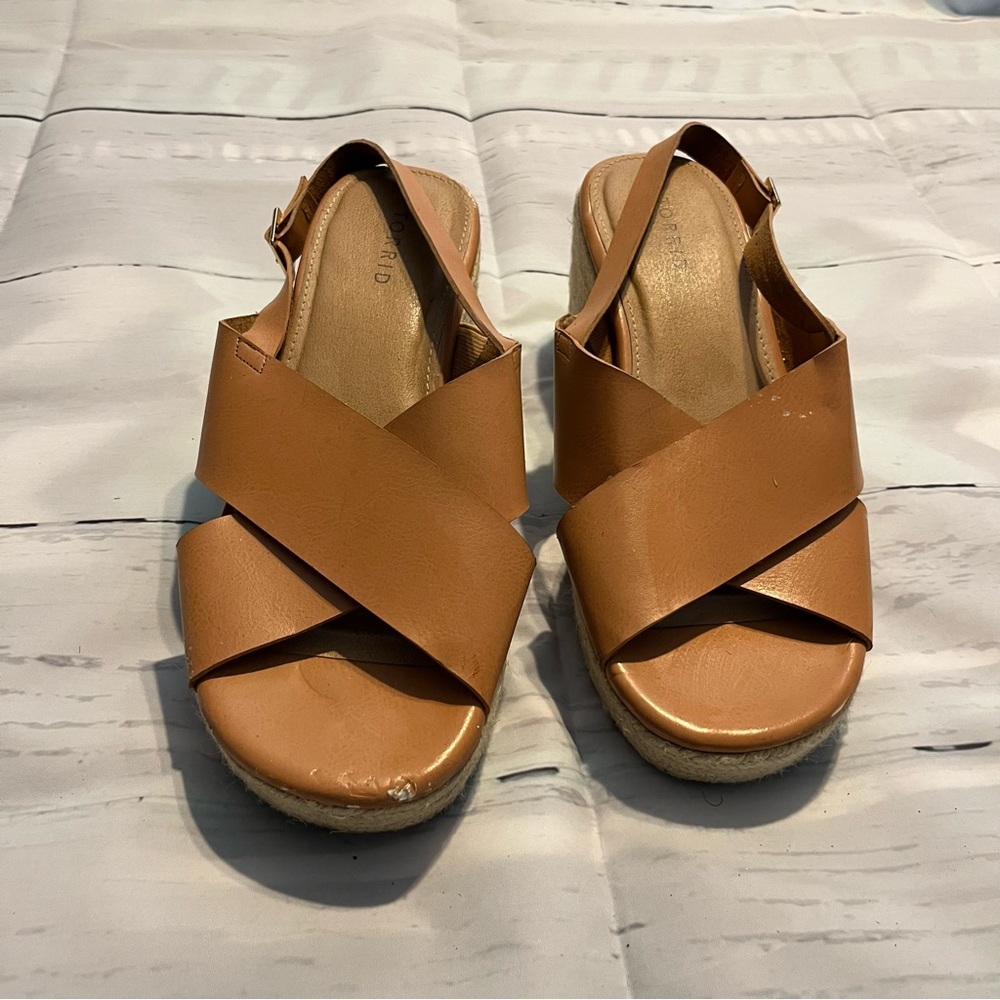Tan Espadrille Platform Sandals / Wedge Heels, Very Slight Heel, Torrid Size 11W
